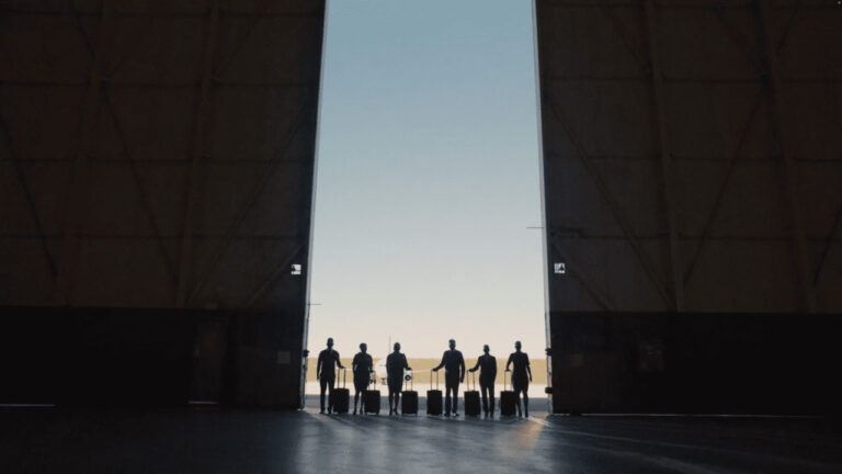 Crew in hangar for Delta ad, edited by Moonshine Post